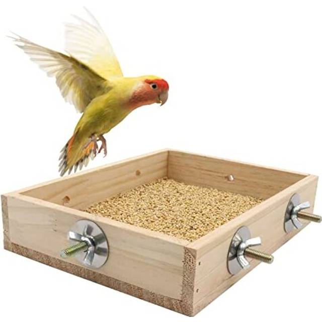 Bird Parrot Wooden Feeding Cups, Natural Wooden Parrot Bird Perch Stand, Birds Food Dish, Bird Cage Food Standing Feeding Perch Bowl Toy for Small