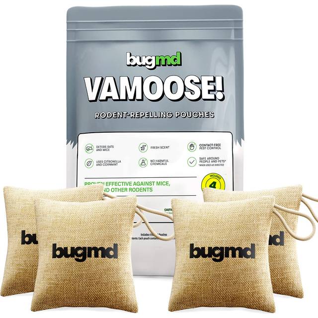 BugMD Vamoose Rodent Repellent Pouches (1 Pack  4 Pouches) - Plant-Powered Rat Repellent  Mouse Deterrent  Indoor & Outdoor Mice Repellent  Best Mouse