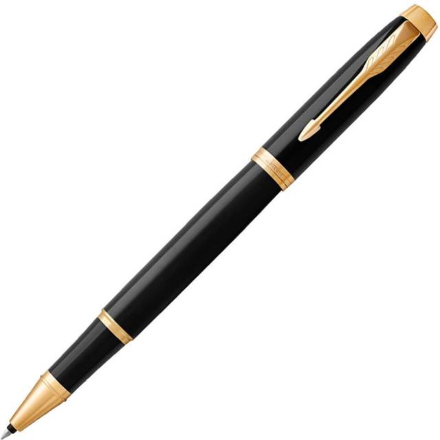 PARKER IM Rollerball Pen, Black Lacquer Gold Finish Trim with Fine Point Black Ink (1931659)