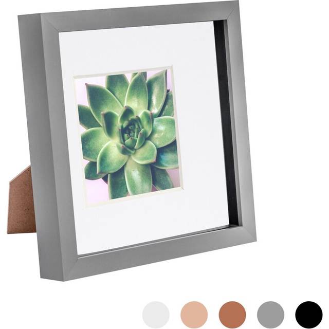 8" x 8" Grey 3D Box Photo Frame - with 4" x 4" Mount - White Mount