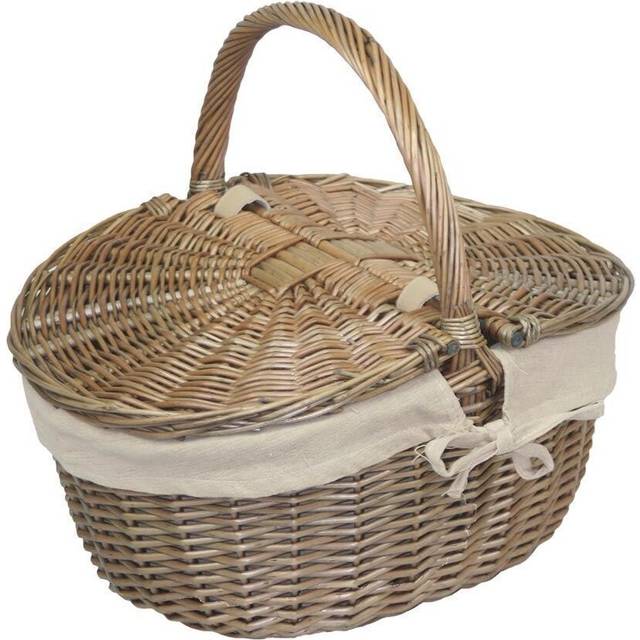 Antique Grey Oval Picnic Basket - White Lining