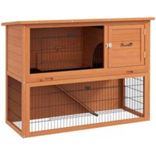 PawHut Wooden Rabbit Hutch for 1-2 Rabbits - Orange, Orange