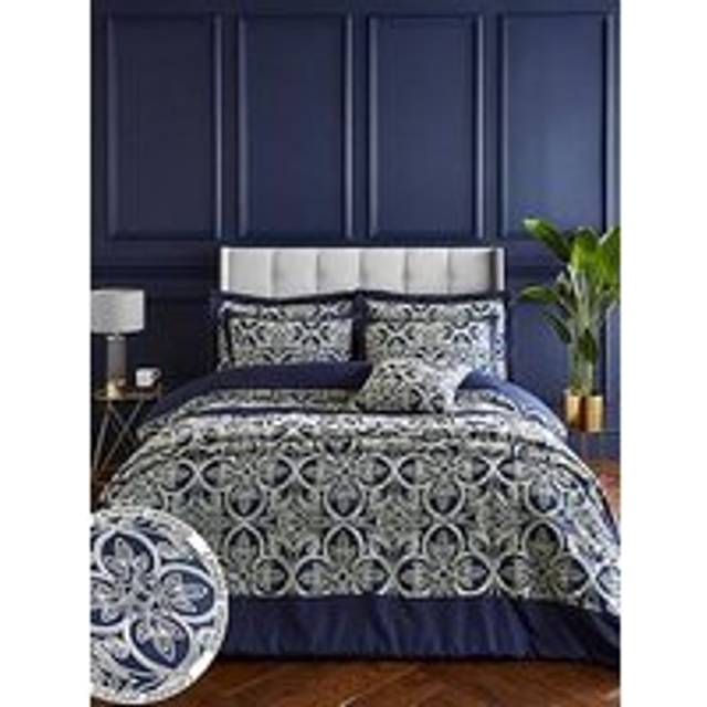 Catherine Lansfield Flock Trellis Duvet Cover Set - Navy