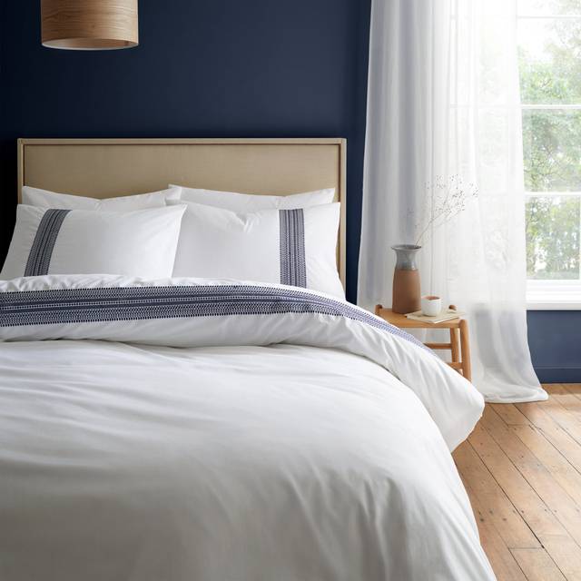 Bianca Remy Embroidery 200 Thread Count Cotton Super King Duvet Cover Set with Pillowcases White Blue