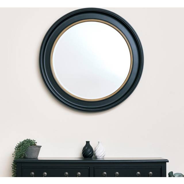 Large Round Black & Gold Wall Mirror - 80cm x 80cm