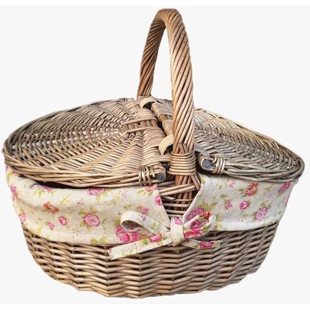 Antique Grey Oval Picnic Basket - Rose Lined