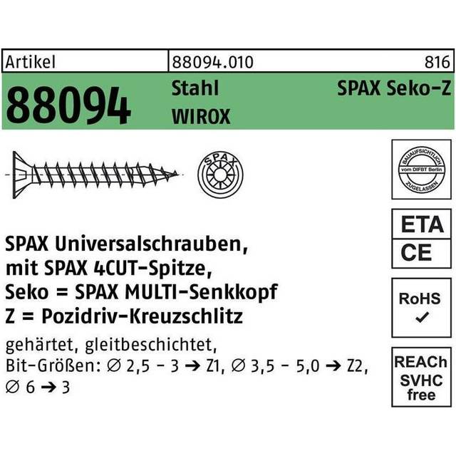 Spax S Self Countersinking Pozi Wood Screws Wirox 4.5mm 40mm Pack of 200