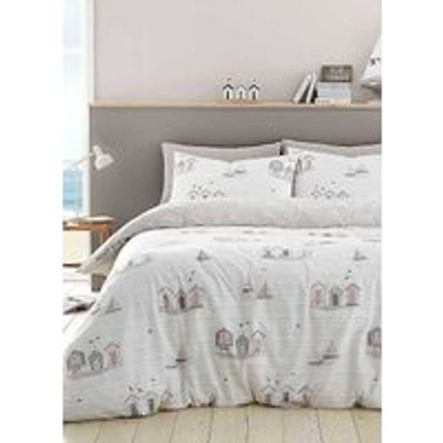 Beach Huts Cotton Blend 120 TC Reversible Duvet Cover Set - Natural (King - 2 Standard Pillowcase)
