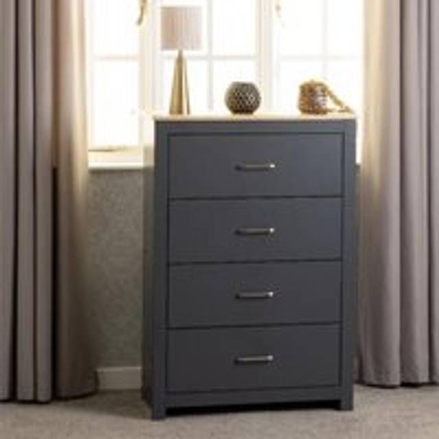 Portland 4 Drawer Chest in Grey with Oak Effect Finish