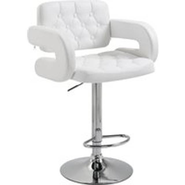 HOMCOM Adjustable Height Barstool Steel Pole Pu Leather Bistro Home Kitchen White, White