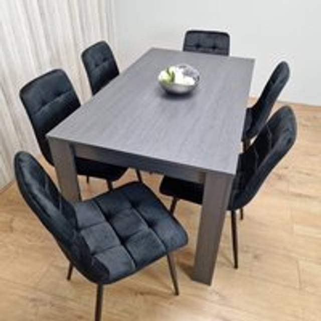 Portland 6 Seater Dining Set Dark Grey and Black