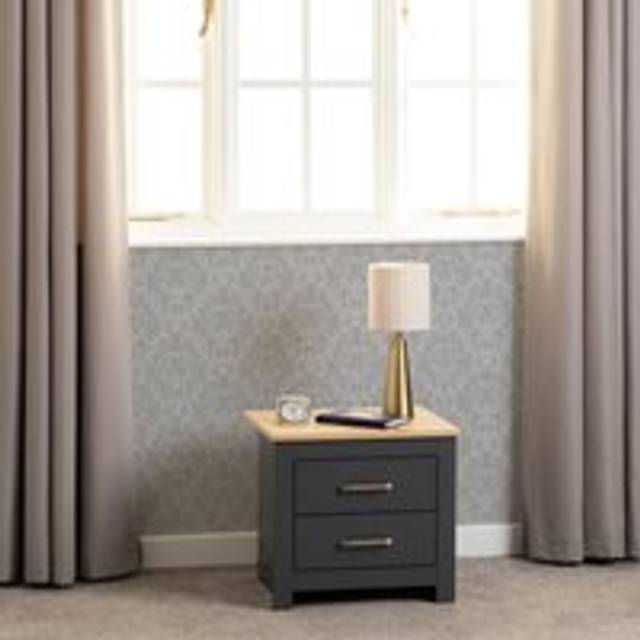 Seconique Portland 2 Drawer Bedside - Grey/Oak Effect, Multi