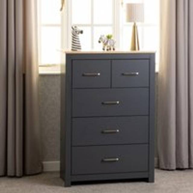 Portland 5 Drawer 3 and 2 Chest in Grey with Oak Effect Finish