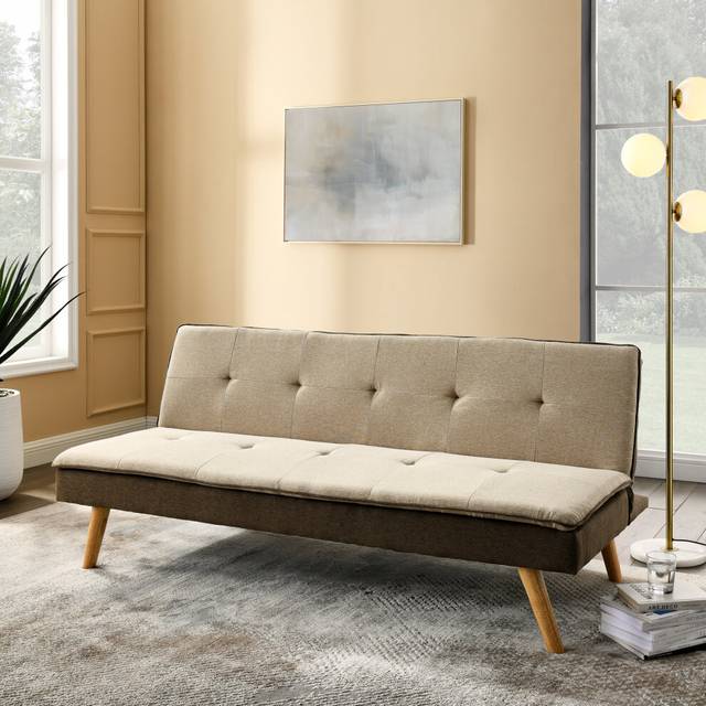 Zuma Versatile 3 Seater Fabric Sofa Bed with Strong Wooden Legs - Brown