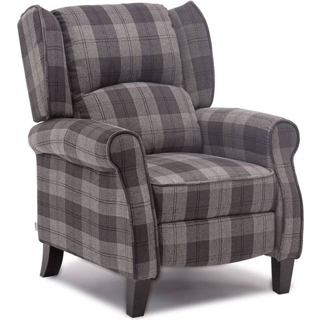 Luxury Life Fabric Pushback Recliner Armchair In Grey Tartan, Grey