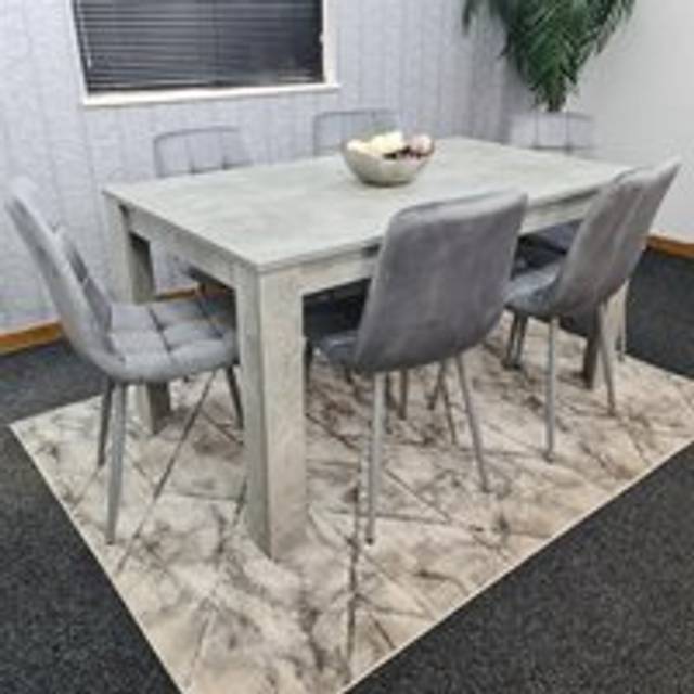 Kosy Koala Dining Table And 6 Chairs Stone Grey Effect Wood Table 6 Grey Velvet Chairs Dining Room, Multi