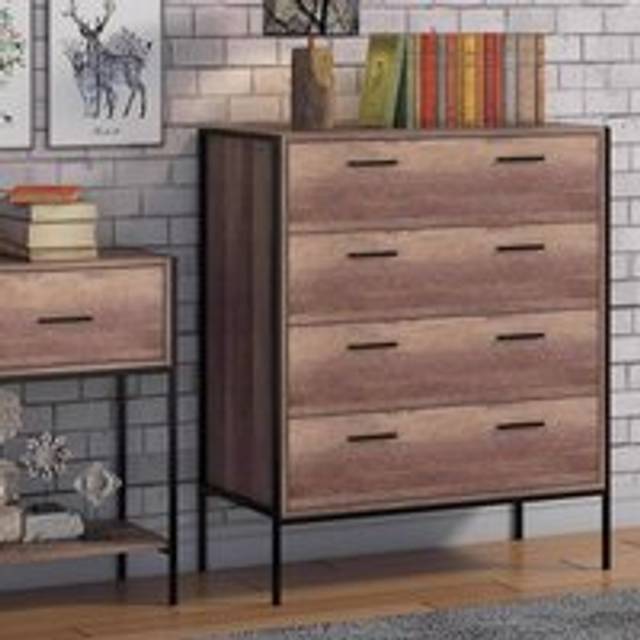 Industrial Inspired 4 Drawer Chest Of Drawers - Brown - One Size