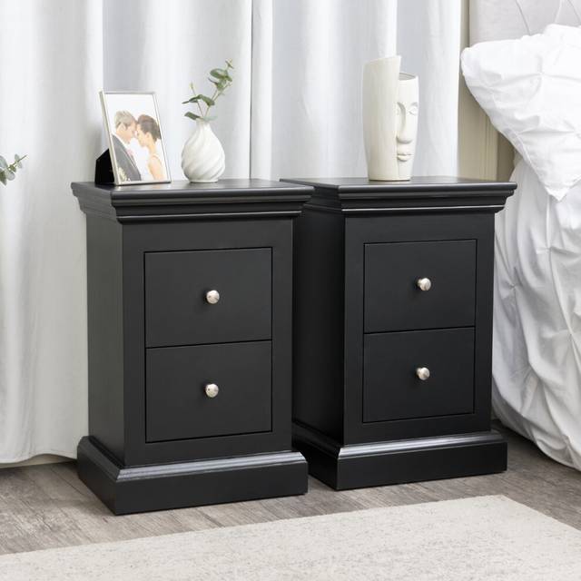Pair of Black 2 Drawer Bedside Tables - Slimline Haxey Black Range Material: Furniture/Furniture Ranges/Slimline Haxey Range/Slimline Haxey Black Range
