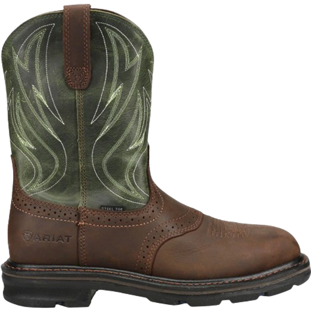 Ariat Mens Sierra Shock Shield Steel Toe Work Boot Dark Brown/Grass Green 11