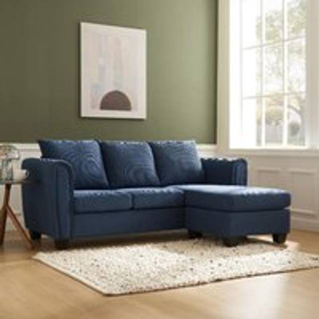 Home Detail Halena Blue Small Cord 3 Seater Sofa With Chaise, Blue