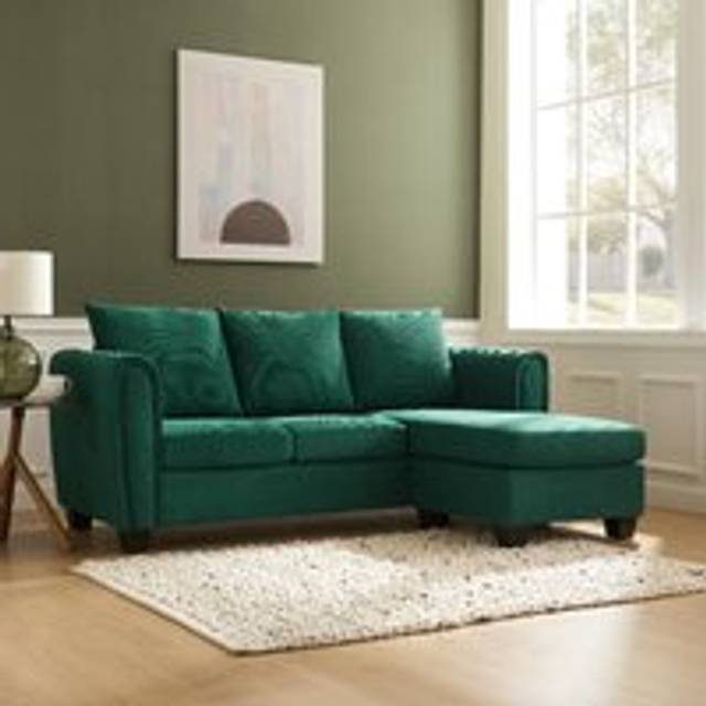 Home Detail Halena Green Small Cord 3 Seater Sofa With Chaise, Green