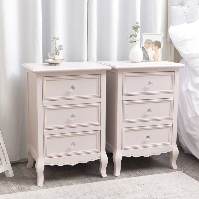 Pair of Pink 3 Drawer Bedside Tables - Victoria Pink Range Material: Furniture/Furniture Ranges/Victoria Range/Victoria Pink Range