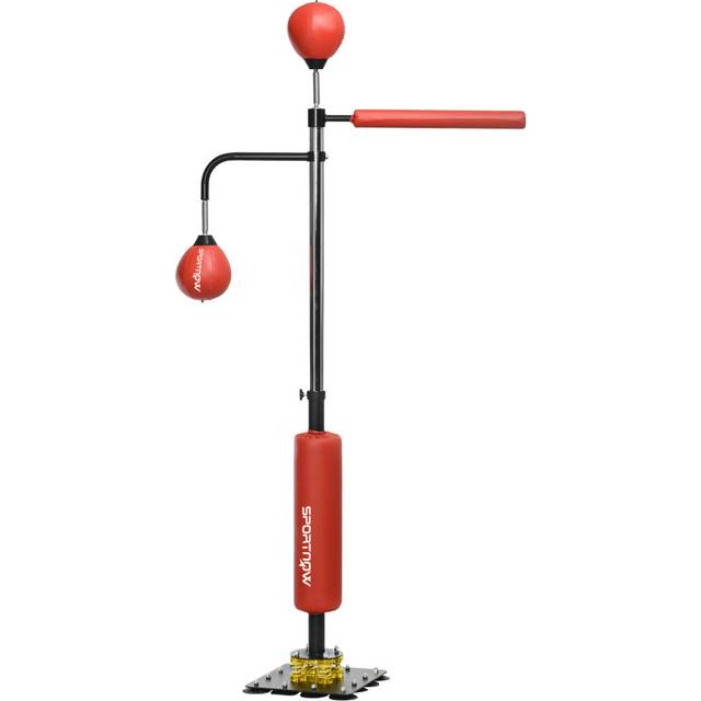 Sportnow 140-205cm Inflatable Punch Bag W/ Reaction Bar Challenge, Freestanding Punching Bag Training Equipment W/ Suction Cups, Mma Equipment, Red