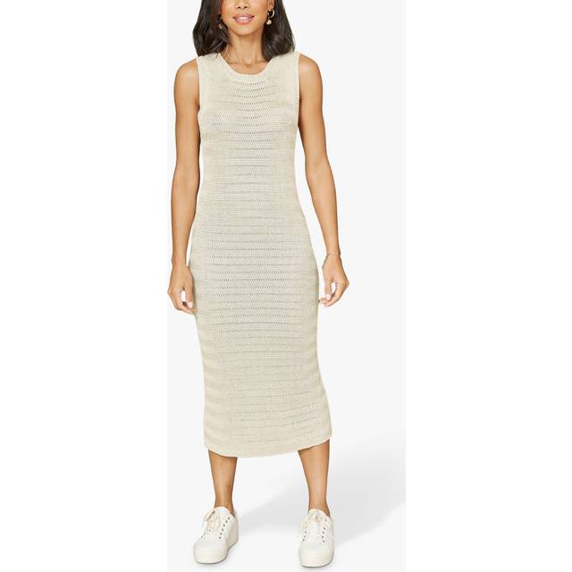 Yumi Womens Gold Lurex Knitted Sleeveless Midi Dress Viscose - Size Medium