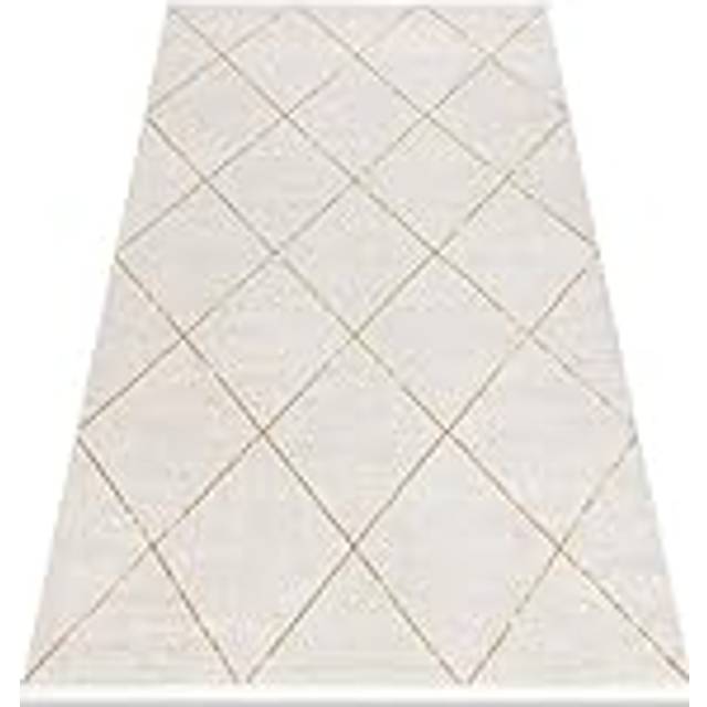 Modern carpet duke 51245 cream / gold - Trellis, structured, very soft, fringes beige 140x190 cm