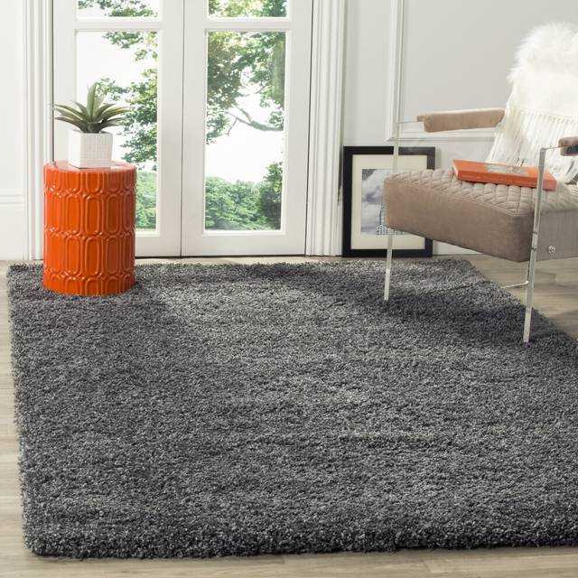 Soft Fluffy 5cm Thick Pile Shaggy Area Rugs for Living Room, Bedroom - Dark Grey - 60cm x 110cm