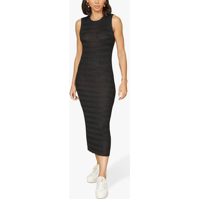 Yumi Black Lurex Knitted Sleeveless Midi Dress - Size L UK - Yumi