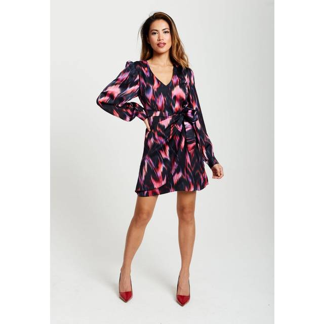 Womens Abstract Print Mini Wrap Dress In Black - 14