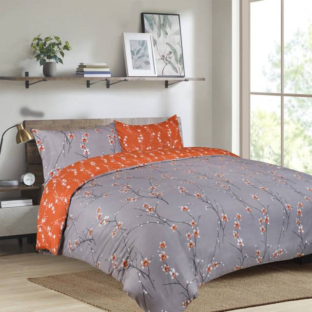 (Super King: 260 x 220 cm., Grey Rust) Duvet Quilt Cover Bedding Set Reversible Printed Duvet Cover with Pillowcases