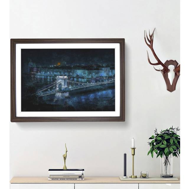 Chain Bridge in Budapest - Picture Frame Graphic Art Print - Walnut Framed (33cm H x 45cm W x 2cm D)