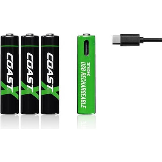 Coast AAA 750 mAh USB-C genopl. batterier, 4stk