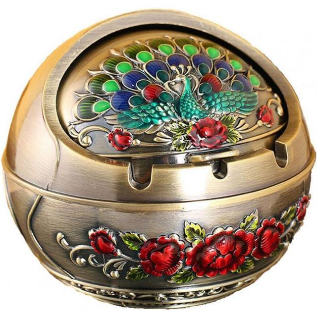 Ashtray Household Home Decor Zinc Alloy Retro Ash Holder with Lid for Home ,