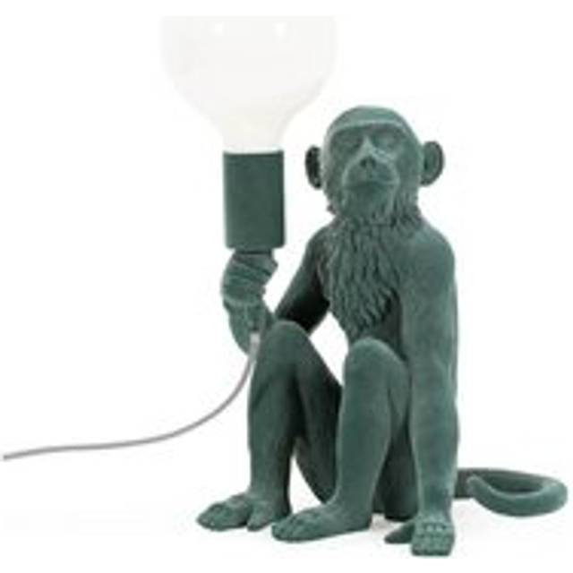 Hanya Dark Green Velvet Monkey Bedside Table Lamp Animal Bedroom Light