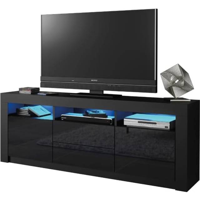 Shine tv Unit - Black with Gloss Doors & led 160cm