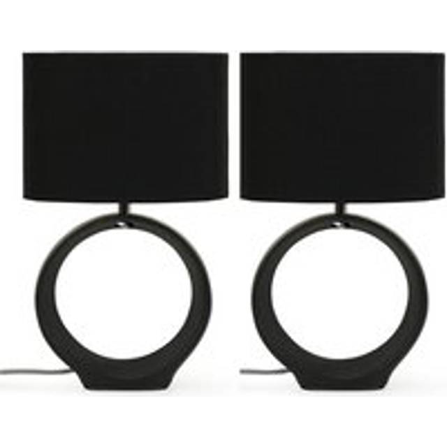Nelly Pair of Black Hoop Ceramic Bedside Table Lamps with a Fabric Lampshade Living Room Light