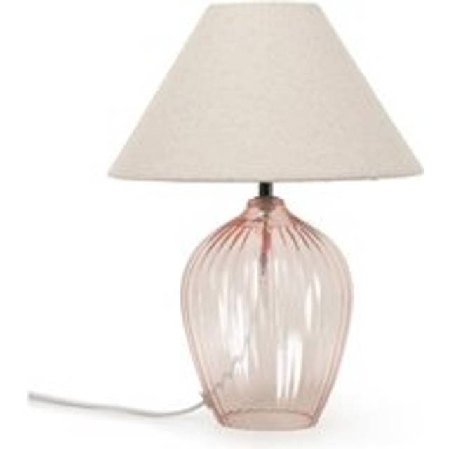 Glass Base Table Lamp Bedside Light Fabric Cream Tapered Shade Living Room Light - Blush - No Bulb