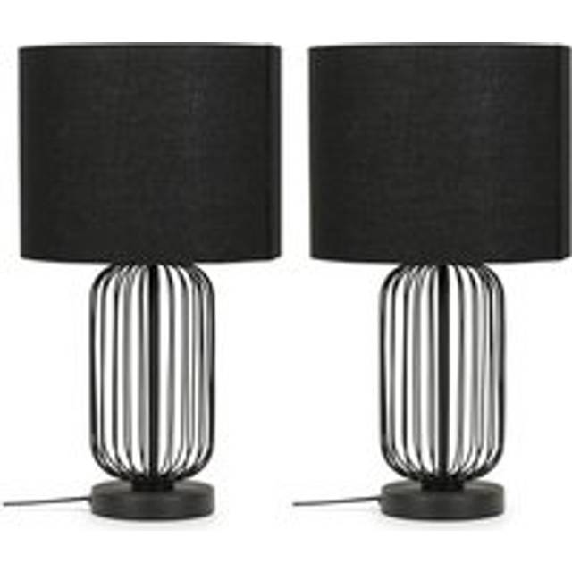 Pair of Black Wire Cage Dimmer Touch Table Lamp Drum Shade Light