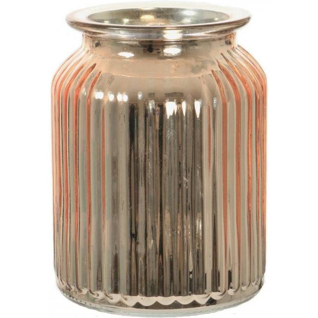 Rose Gold Ribbed Design Glass Flower Vase Wide Mouth