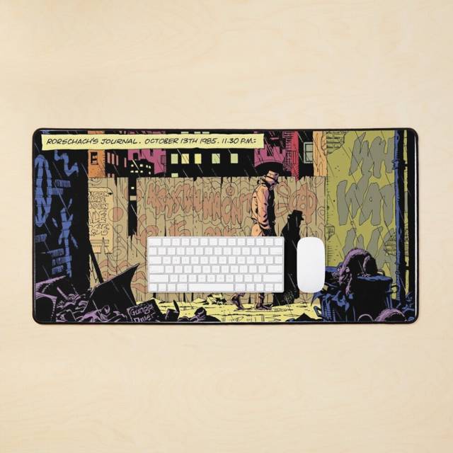 Desk Mat rorschach,rorschach journal, comedia,watchmen,comic,rain,cover,blood,alley, rats, who watches watchmen Large Gaming Mouse Pad 35x16 inch