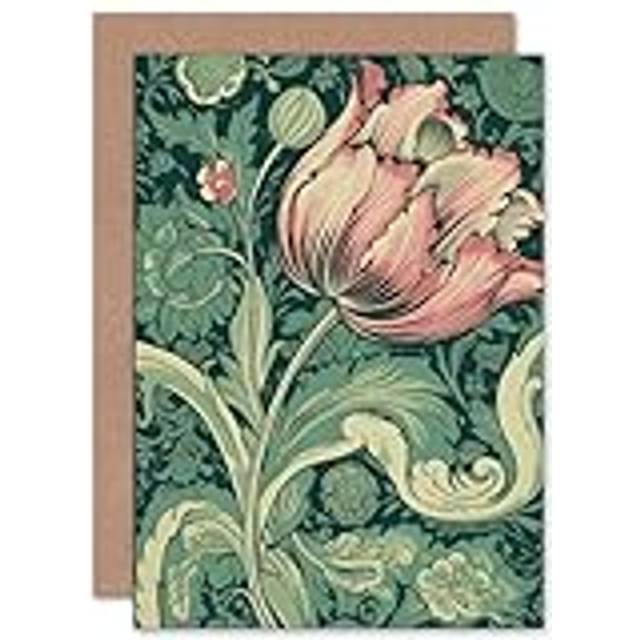 Tulip Flower Art Nouveau W Morris Style Spring Bloom Blank Greeting Card