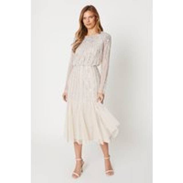 Party Sequin Long Sleeve Midi Dress - Champagne - 18
