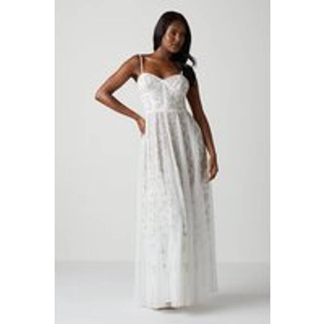 Coast womens maxi dress ivory floral sequin sleeveless corset detail