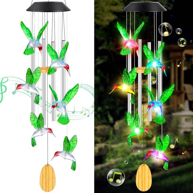 QUNPON Mothers Day Wind Chimes Gifts for Mom Birthday Gifts for Women Mothers Day Gifts for Grandma Wife Sister Hummingbird Wind Chimes Solar Lights f