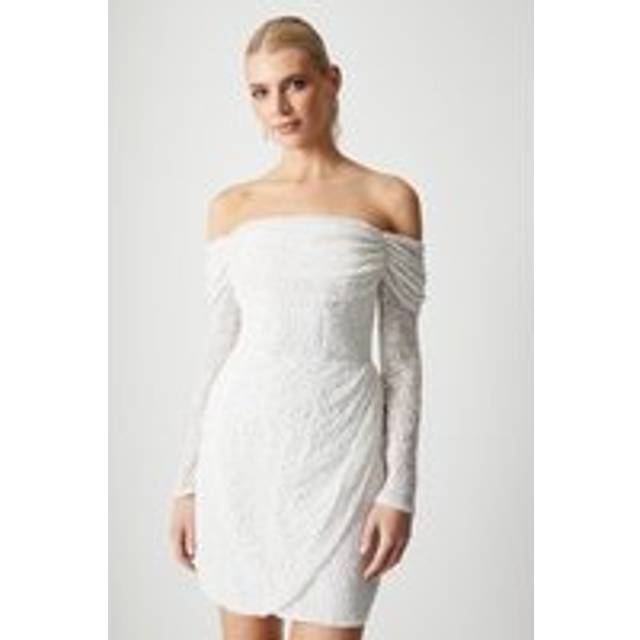 Bardot Long Sleeve Wrap Skirt Mini Dress - Ivory - 12