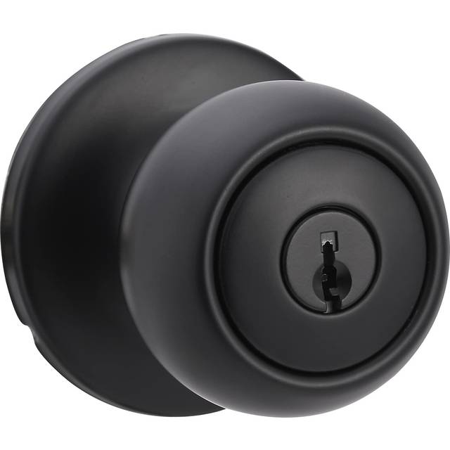 Amazon Basics Exterior Door Knob With Lock  Coastal  Matte Black