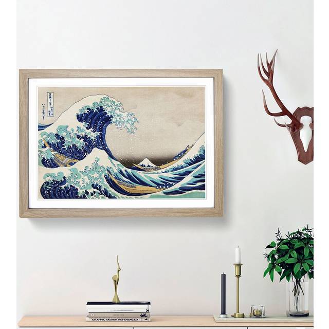 The Great Wave Off Kanagawa by Katsushika Hokusai - Picture Frame Painting Print on MDF - Oak Framed (36cm H x 48cm W x 2cm D)